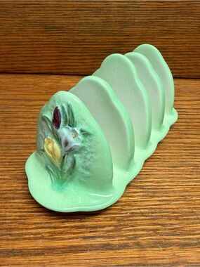 Ceramic Toast/Letter Rack Mint Green Floral Decorative Table Organizer